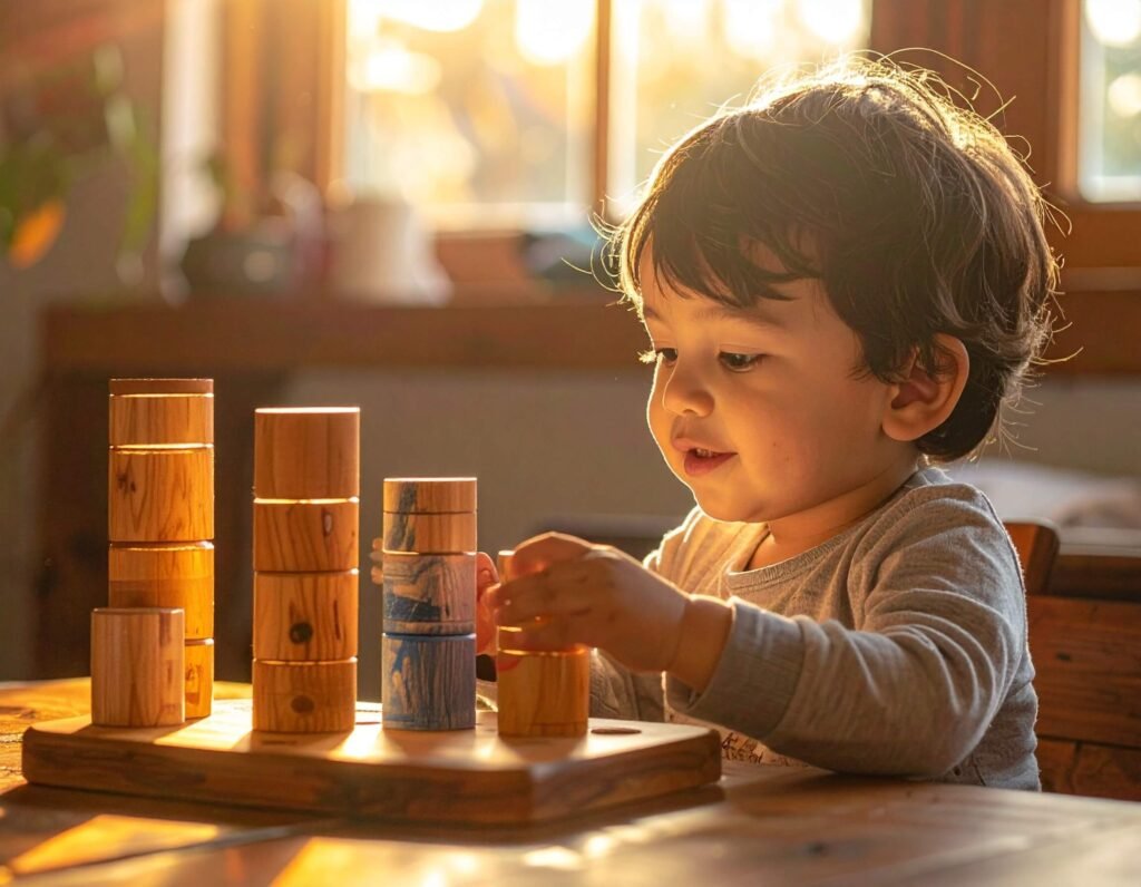 أنشطة مونتيسوري الحسية في فصل حضانة الأرض السعيدة